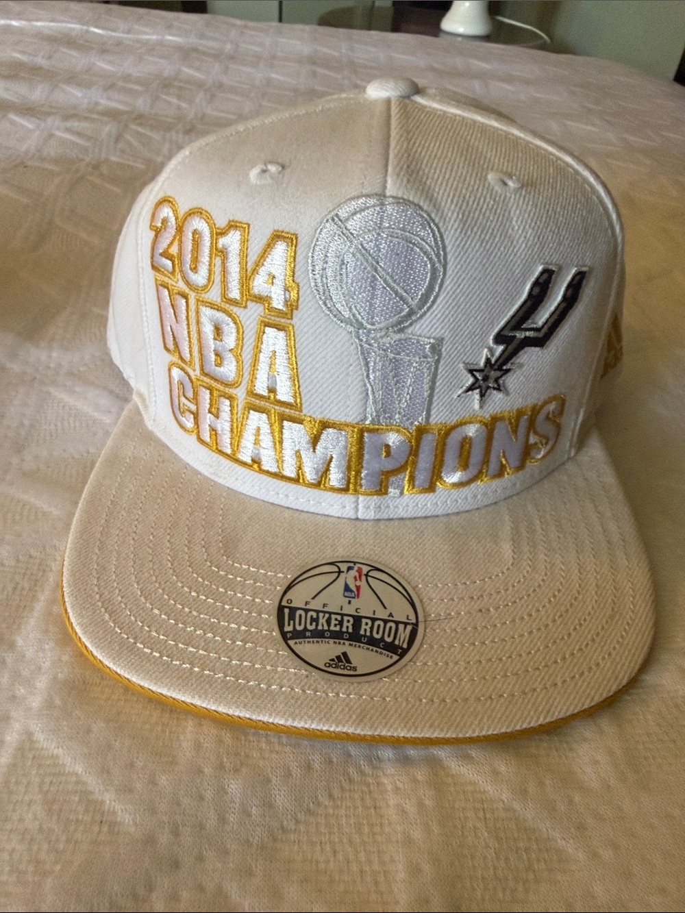 adidas White and Gold 2014 NBA Champions Snapback Hat